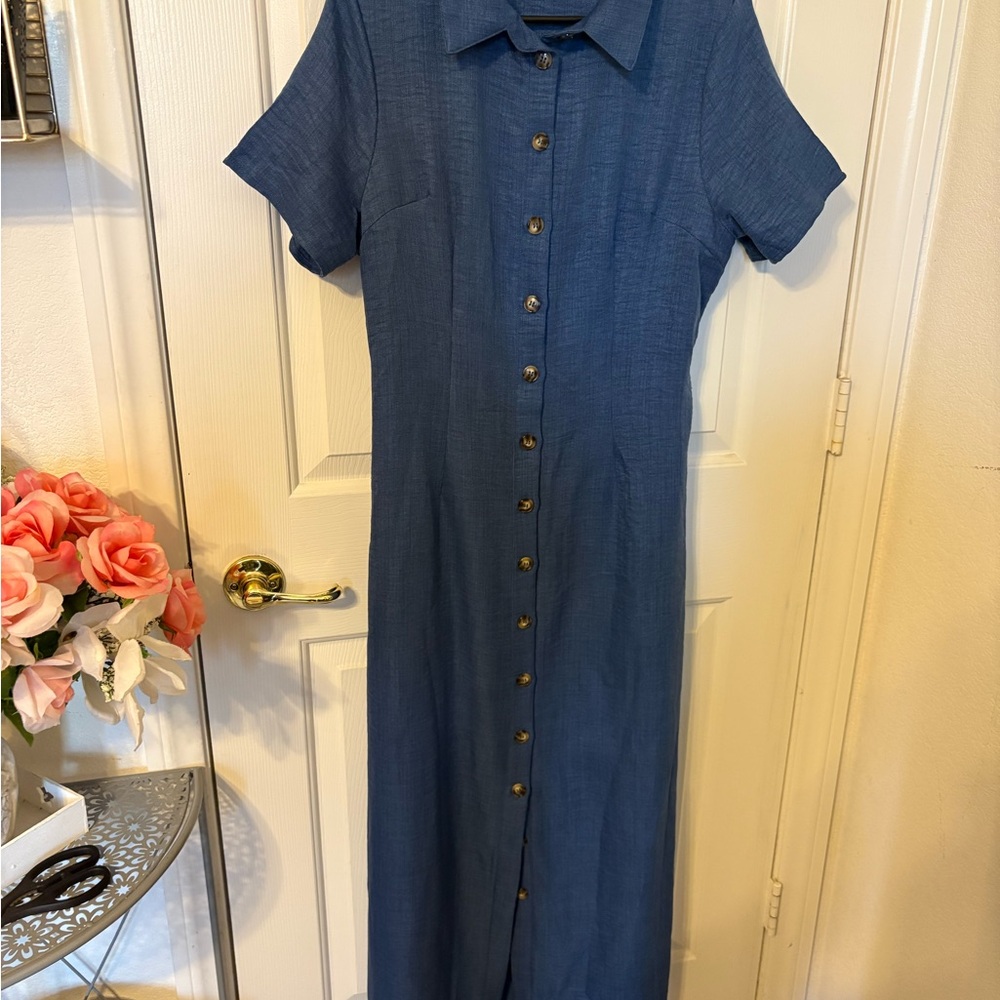 Elegant Blue Button-Down Dress